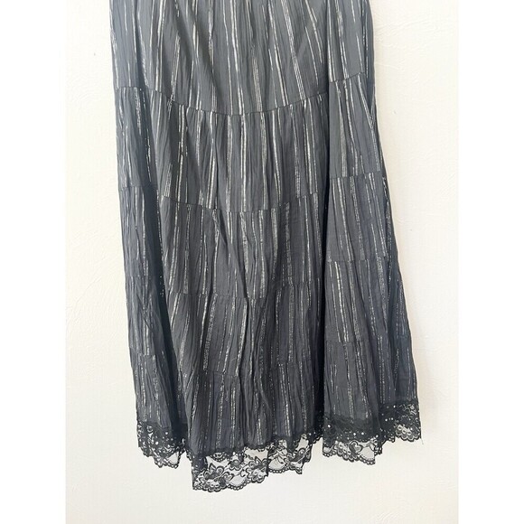 VINTAGE CACHE MAXI Sequin Gypsy Broom Skirt Size Medium Black Lace Whimsygoth - Picture 8 of 9